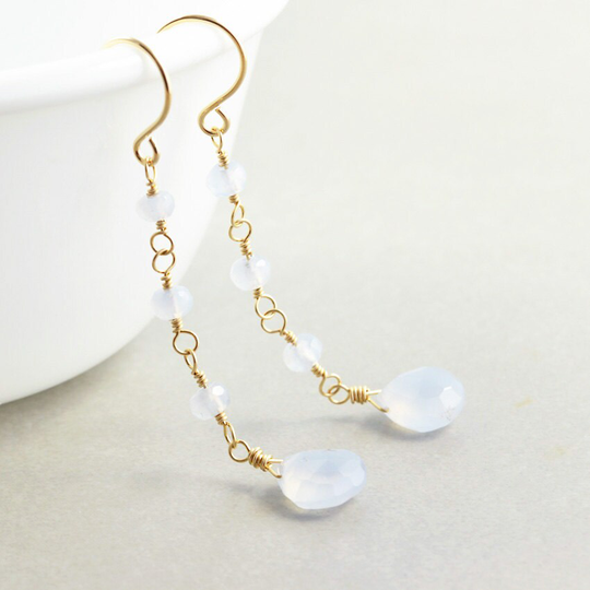 Blue Chalcedony Dangle Earrings, Powder Handmade