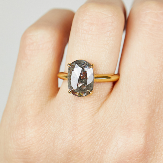 18ct Gold Oval Salt And Pepper Diamond Ring, Gold