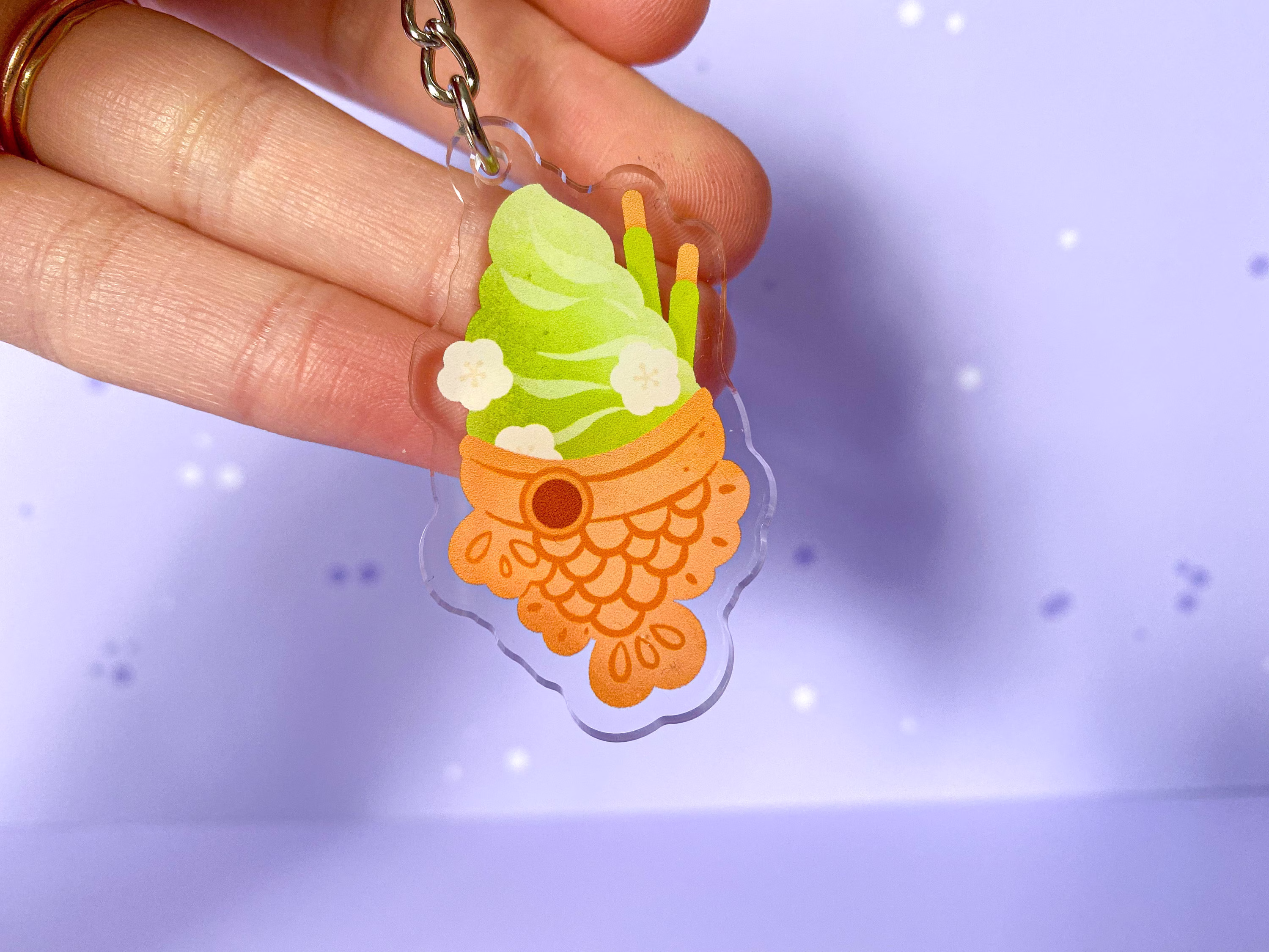 Matcha Taiyaki Acrylic Charm - Keychain Kawaii Illustration Ice Cream Double Sided Print