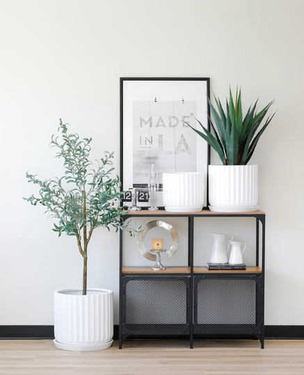 Indoor/Outdoor Large Nordic Minimalist Fiberstone Lightweight Round Planter Pot with Saucer - 16, 13, 11 Inch Matte Finish Suitable For Palm