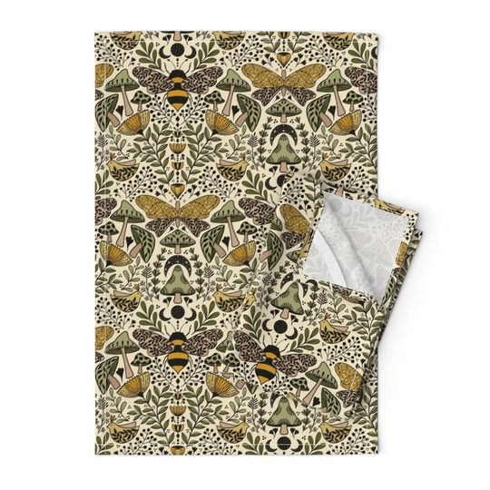 Nouveau Nature Tea Towels | Set Of 2 - Natural Habitat Of Bees & Moths By Ozdebayer Green Yellow Linen Cotton Spoonflower