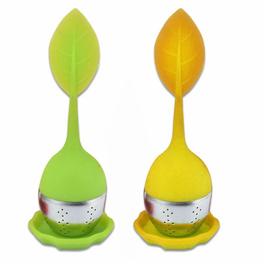 Stainless Steel Tea infusers for loose tea, Long-Handled Steeper Strainer Silicone Handle Tea Filter, ball meshed kitchen gadgets Green+Yellow