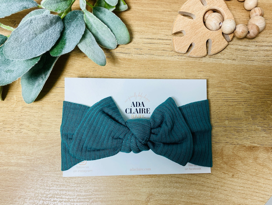 Organic Cotton Baby Headband | Ribbed Girl Bow Hair Bow Boutique Big Teal