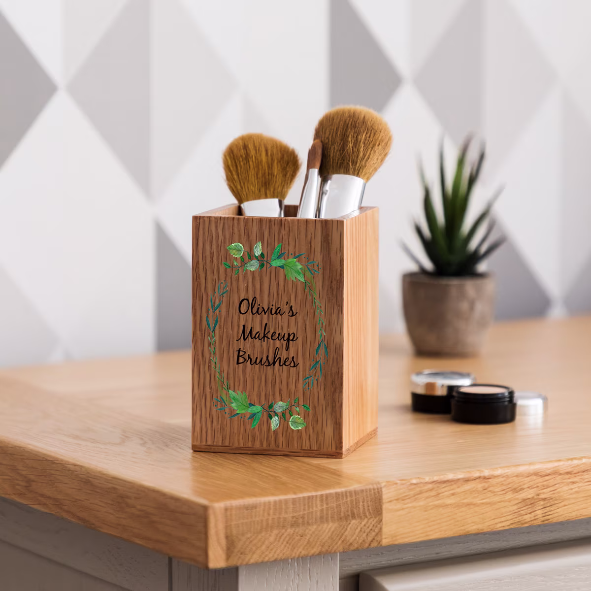 Makeup Brush Holder - Personalised Pot Floral Organizer Gift For Her Make Up Uv139-B