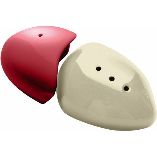 Premier Housewares - Salt & Pepper Shaker Set Red And Cream Finish Pebble Shaped Holders With Contemporary Design Ceramic Shaker Pot Sets For Kitchen