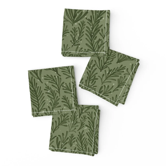 Rosemary Herb Cocktail Napkins | Set Of 4 - Snow By Mint_Tulips Floral Winter Holiday Christmas Cloth Spoonflower