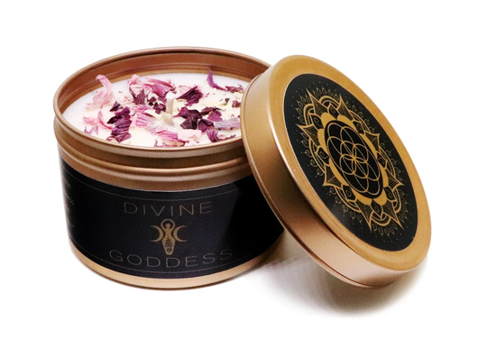 Divine Goddess Candle - Organic Soy Wax Eco Wicks Hand Poured Essential Oils Dried Flowers Divine Magic Spiritual Energy
