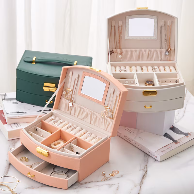 Large Capacity Organizer Box | Customized Name Jewelry Boxes Multifunction Storage With Mirror Casket For Earrings Necklace Bracelet