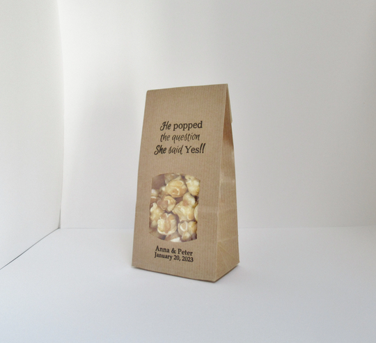 Diy Popcorn Favors, Rustic Wedding Or Engagement Party Favor Bags, He Popped The Question She Said Yes, Your Names & Date