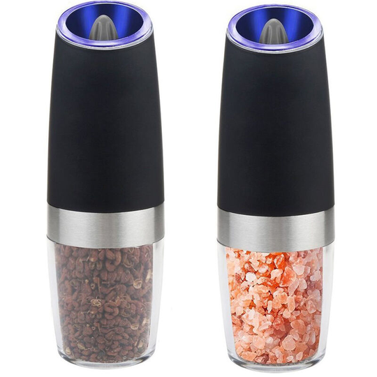 Electric Gravity Activated Salt and Pepper Mill - Salt and Pepper Shakers with Ceramic Core - Salt Pepper Mill Set with Adjustable Levels - Salt and