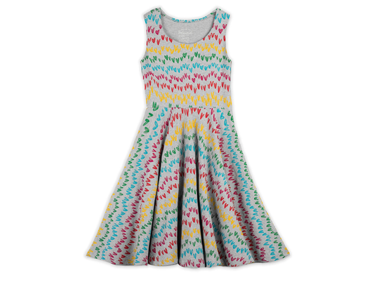 Girls Organic Cotton & Fair Trade Certified Rainbow Hearts Skater Twirl Dresses