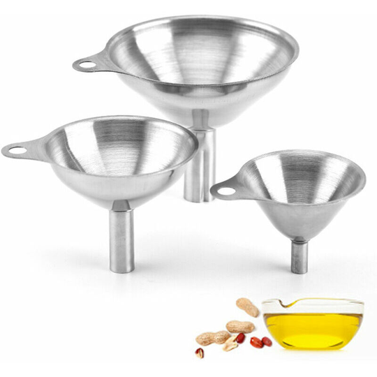 Stainless Steel Funnel, Set of 3 Stainless Steel Strainer Strainers with Handle for Transferring Liquid Ingredients, Dry Ingredients and Powder