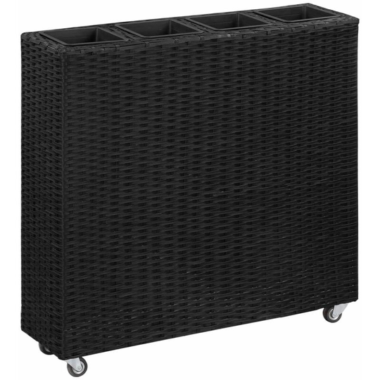 Devenirriche - Garden Raised Bed with 4 Pots 80x22x79 cm Poly Rattan Black - Black