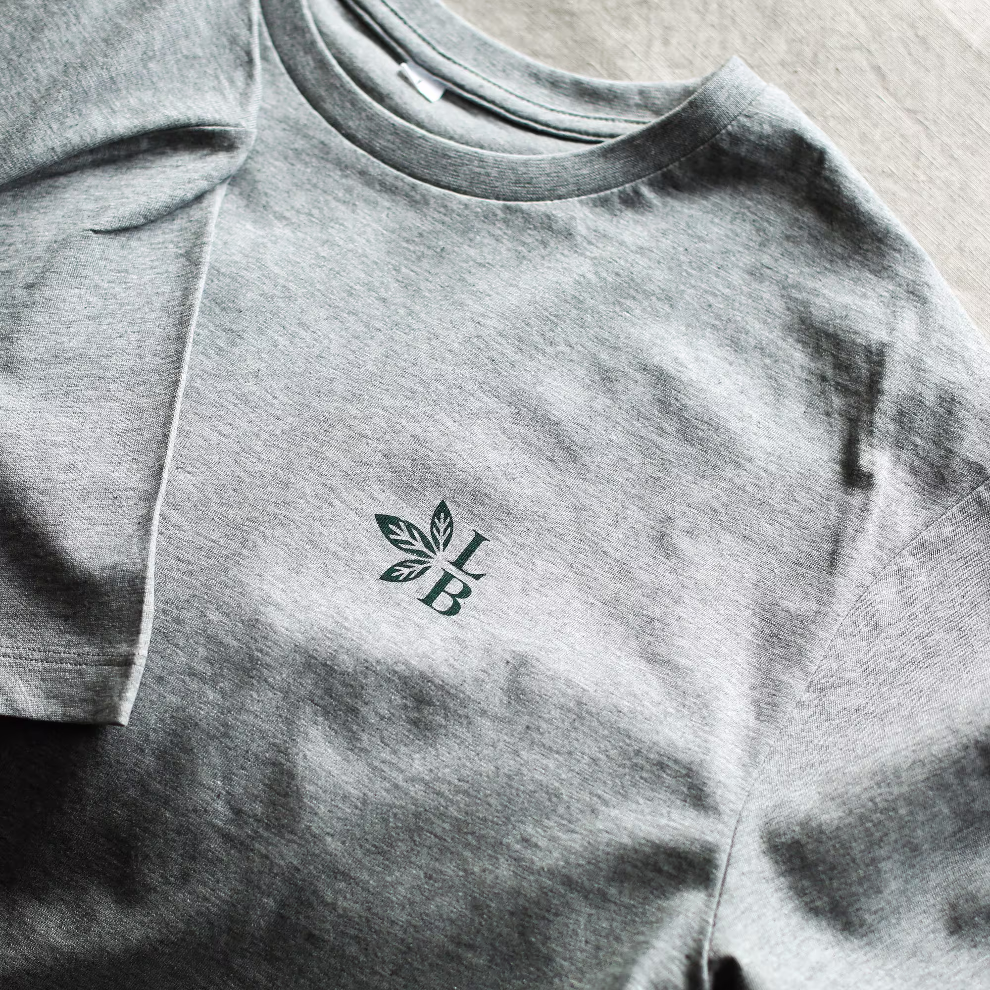Grey Basic Chest Logo Organic Cotton T-Shirt. Eco Friendly Sustainable Fashion. Soft & Comfy