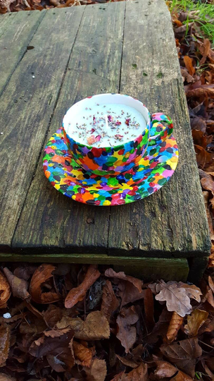 Ooak Unique Handmade Teacup Candle Art Deco 100% Soy Wax & Star Anise Essential Oil Herbal Lavender Rose Witch Made Liquorice Scent Indie