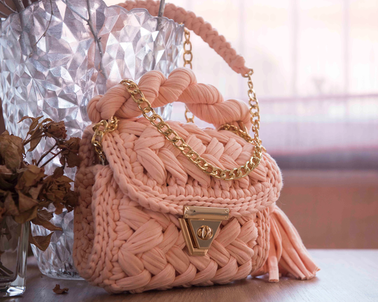 Bag, Shoulder Womens Purse, Handmade Crochet Purse in Powder, Bag Powder Color
