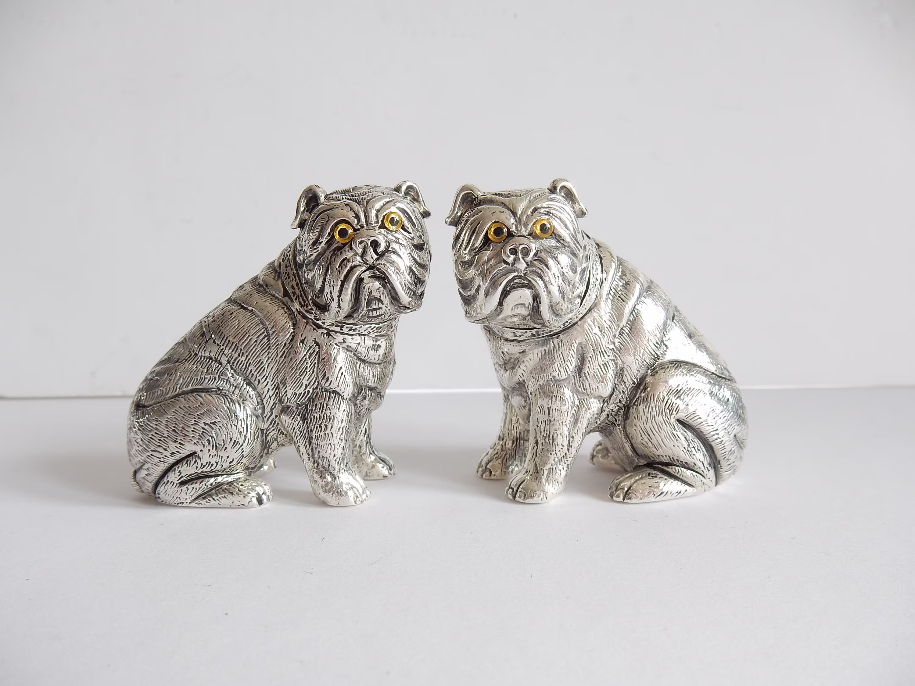 Continental Silver English Bulldog Dog Salt & Pepper Pot Cruet Set Stamped 800