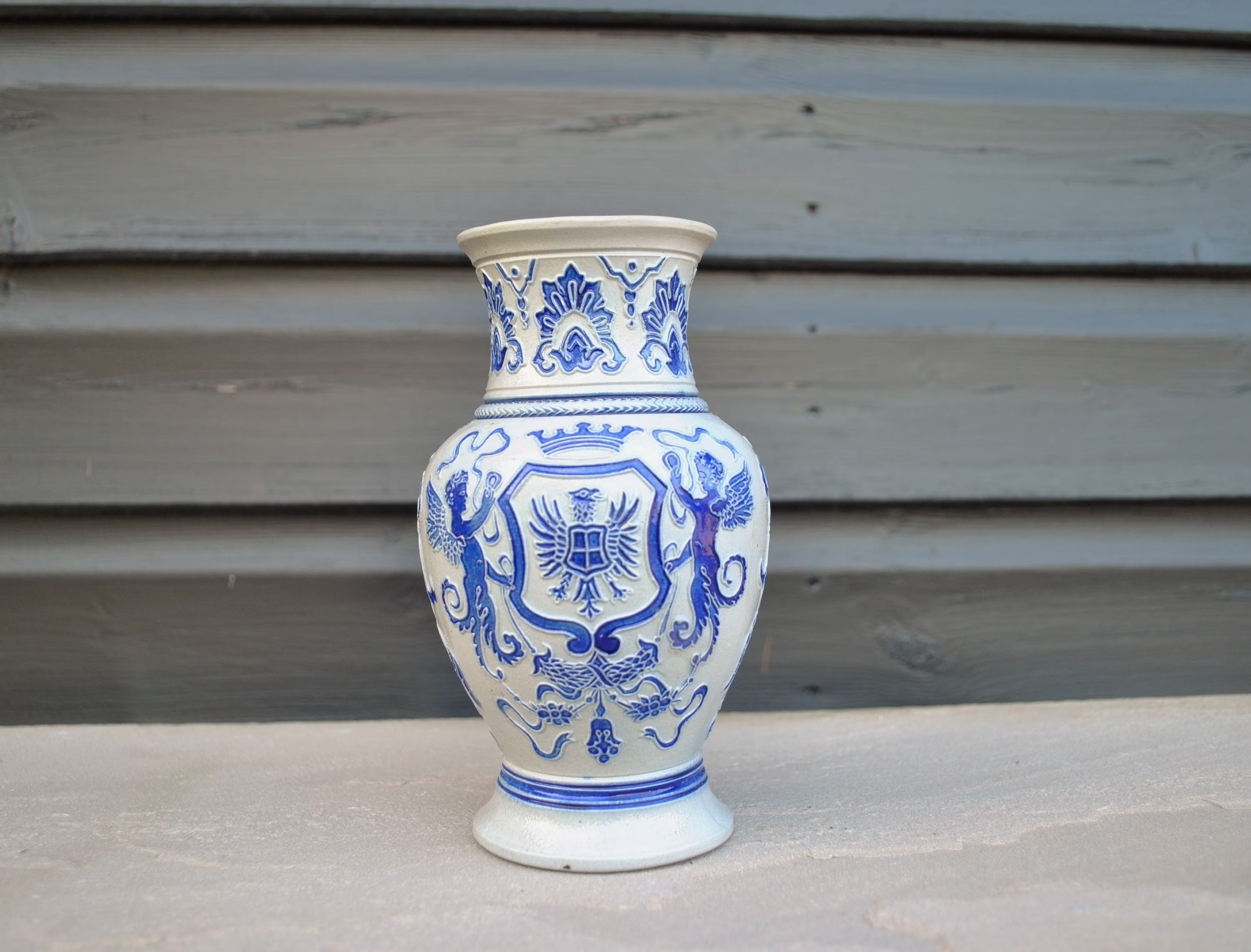 Vintage Salt Glaze Small Vase - Gerz Westerwald German Pottery Coat Of Arms