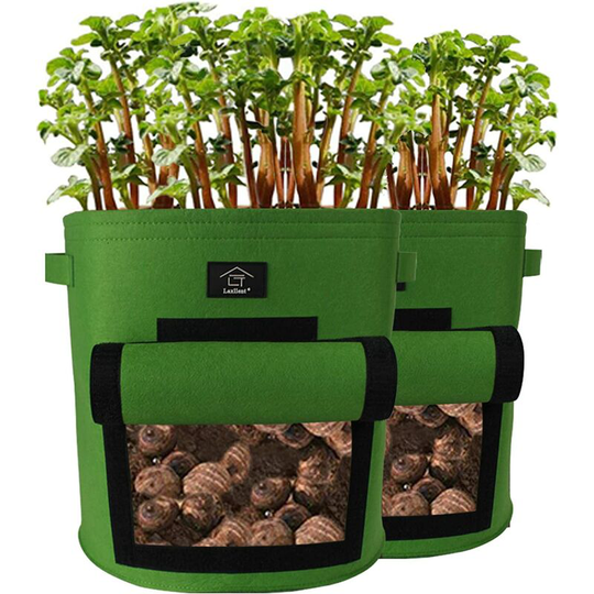 5Pcs Plant Bag Vegetable Grow Bag Side Planting Pots Breathable Garden Planter Pots Pot Potato, Tomato, Carrot Container 1 Gallon Brown