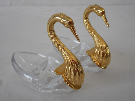 Pair Of Vintage French Table Salt Cellars Designed As Swans