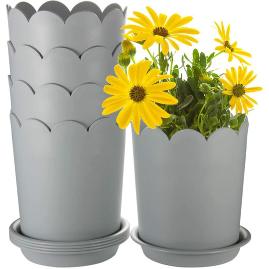 6.7 Inch Plastic Plant Pots 5 Pack, Indoor/Outdoor Decoration Pots with Flower Appearanc Flower Pots for Succulents,Flowers, Herbs