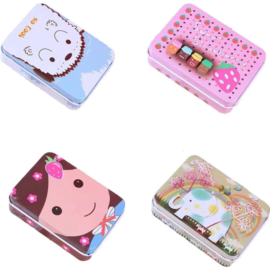 Rectangle Metal with Tin Lid Retro Fashion Metal Storage Box with Lid Jewelry Cards Candy Storage Box 4 Pack Small Item Storage Box