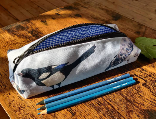 Organic Bird Pencil Case/Blue Bird Eco Friendly Gift /Sustainable Bag Make Up