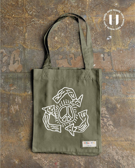 Organic Tote Bag - Army Green With Design By Rebel Yuth