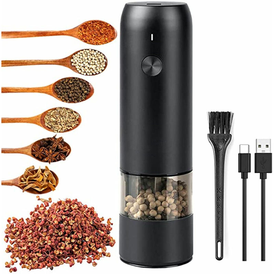Electric Pepper and Salt Grinder, Set of 1 usb Rechargeable Pepper Grinder Adjustable Ceramic Grinder, for Home or Kitchen