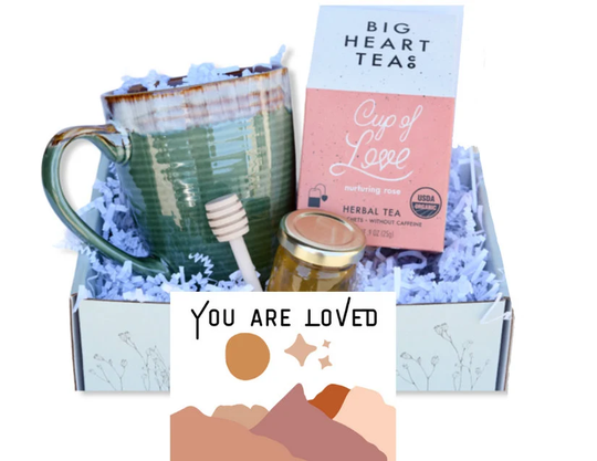 You Are Loved Organic Tea Gift Box - Lover's Set Ceramic Mug Mini Honey Jar Cup