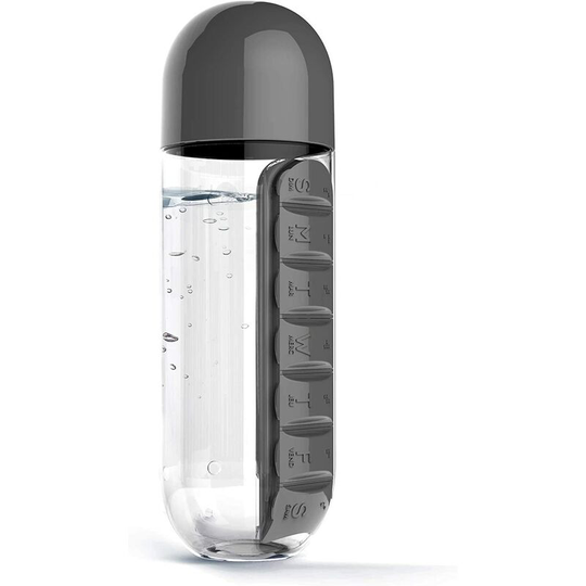 Water Bottle with Pill Holder, Portable Inserted Pill Case Bottle black - Muff