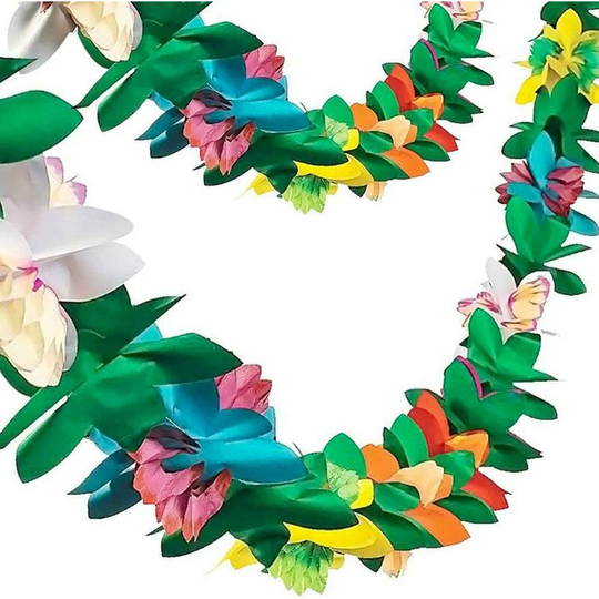 2pcs Paper Garland Decorations, Hibiscus Garland Fabric Flower Banner Tropical Paper Flowers Luau Party Decorations