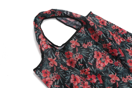 Foldable Jackie Bag Hibiscus Red Grey