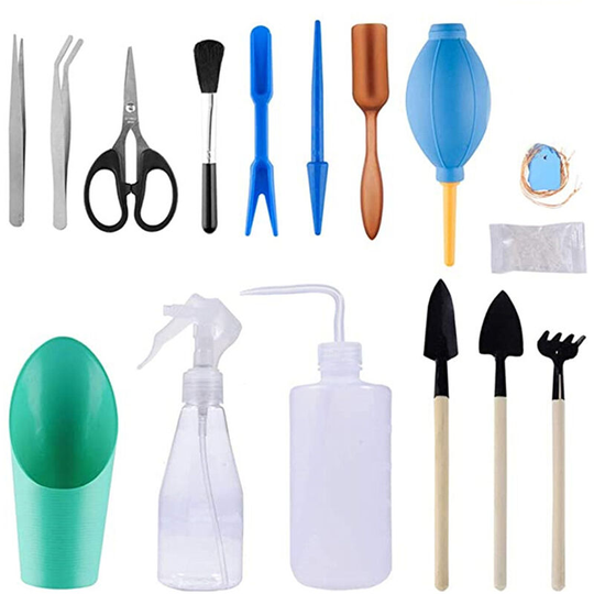 16PCS Garden Planting Tool Set Bonsai Succulent Transplanting Miniature Fairy Mini Garden Planting Gardening Hand Tools for Home Office Garden