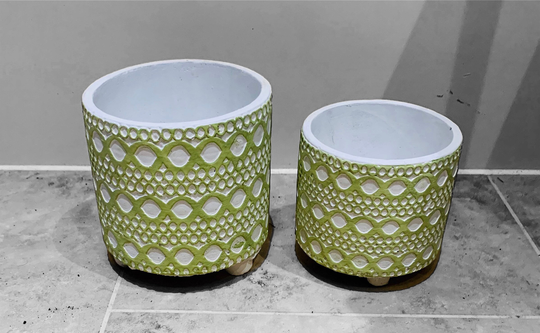Hand Painted Green Concrete Cover Plant Pot