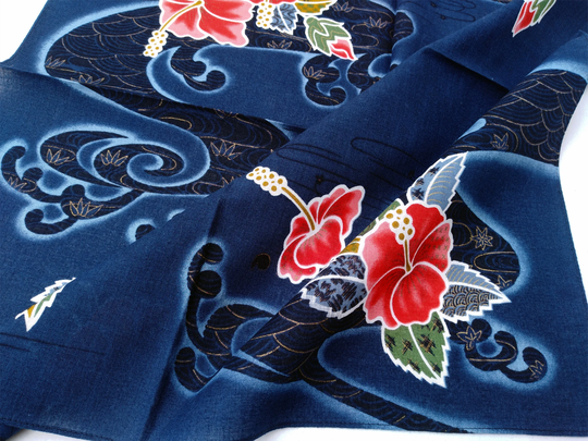 Vintage Japanese Handkerchief Floral Kimono Pocket Red Hibiscus Tropical Flowers Birthday Gift 21" X 20.5