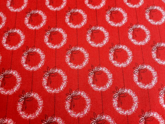 Winter Wreaths Organic Cotton Quilting Fabric, Red Wreath, Mod Retro Christmas Cloud9, By The Yard Or Half