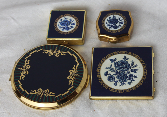 Four Stratton Powder Compacts in Blue Enamel; 1960S Vintage