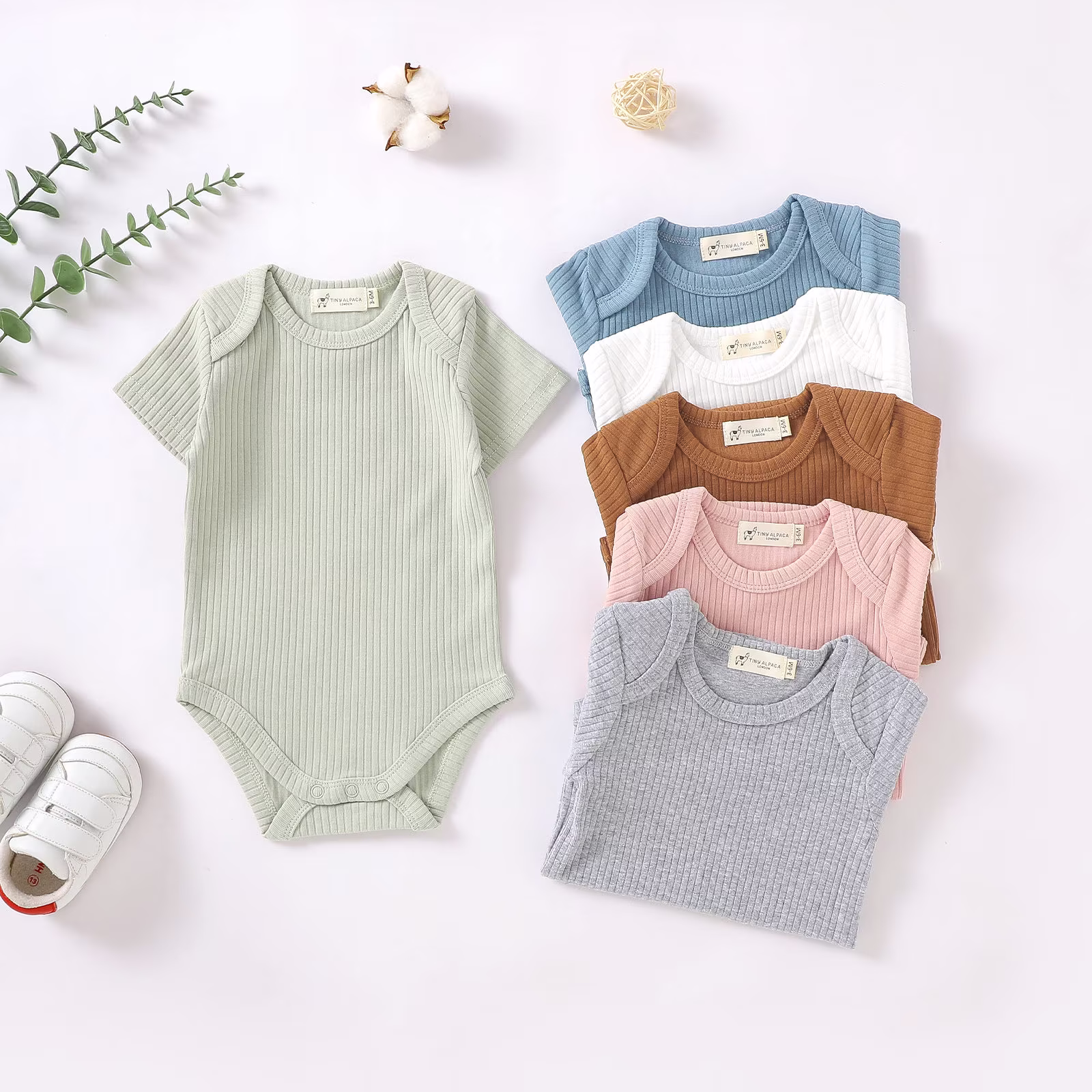 Tiny Alpaca | Organic Natural Cotton Baby Romper 0-2 Years Gender Neutral Ribbed Rompers Shower Gift