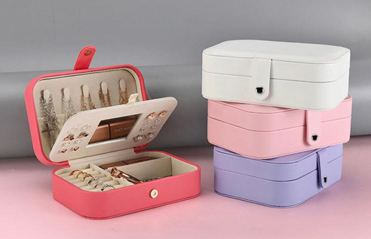 Mirror Jewelry Case, Portable Box Organizer, Travel Necklaces Earring Ring Casket Storage Box, Mini Jewelry & Makeup Organizer