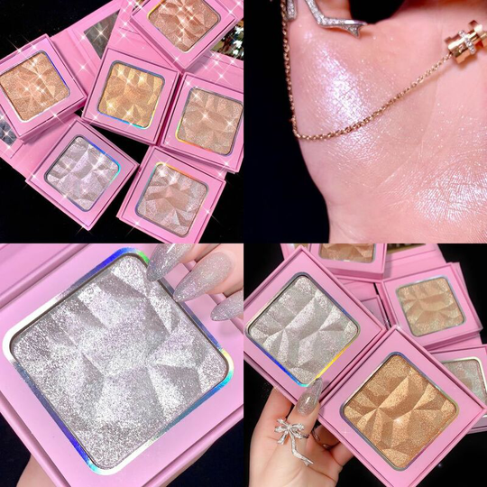Benobbykids - 6 pcs ,Glistening Highlighter Palette, 6 Color Triple Bake Intensely Pigmented Powder Luxurious Silky Velvety Shimmer Illuminating Glow