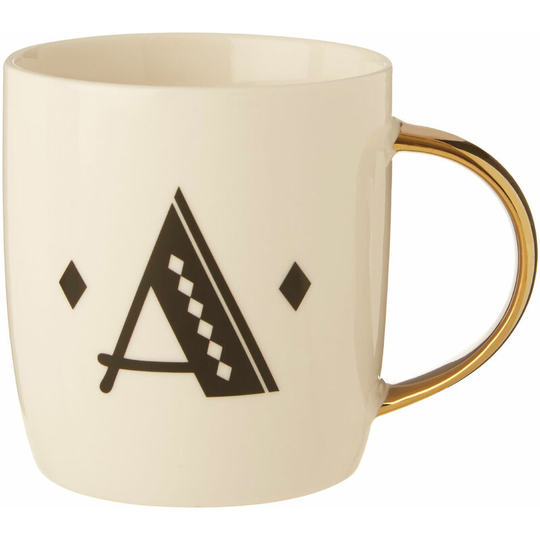 Premier Housewares - Diamond Deco a Letter Monogram Large Mug Personalised Coffee Mug / Espresso Cups For Home And Office Use Cappuccino Cup For