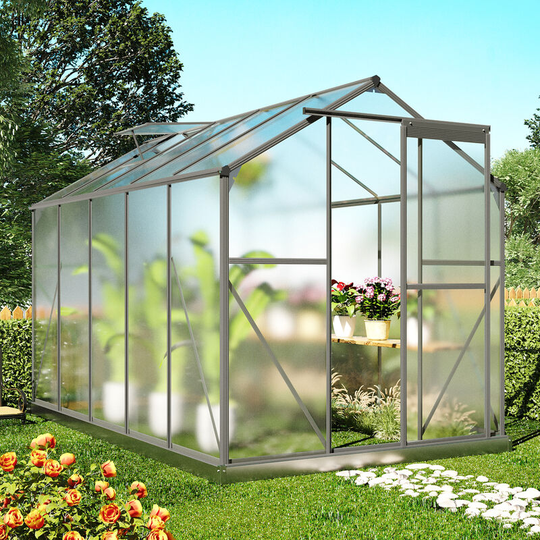 6x10ft Outdoor Garden Walk-in Aluminium Greenhouse Polycarbonate Garden Plants with Door Window Foundation