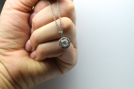 Salt Pepper Pendant Necklace 14Kt White Gold/Salt Pepper Diamond Halo Necklace/1.50Ct Mothers Day