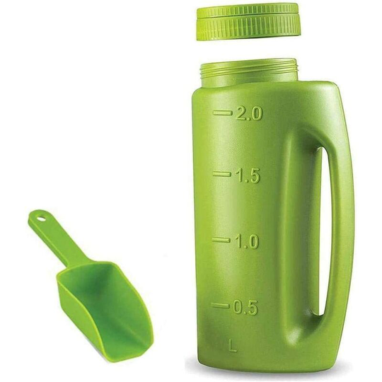 Benobby Kids - 2 Liter Green Portable Spreader with Easy Hole Size Adjustment for Lawn Fertilizer, Rock Salt De-Icer and More Heavy Duty - Comes with