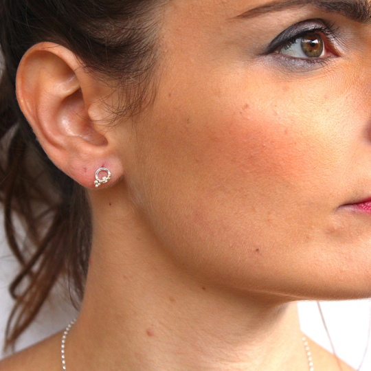 Small Organic Stud Earrings, Sterling Silver Circle Post Earring, Unique Circle Earrings, Everyday Comfortable Studs