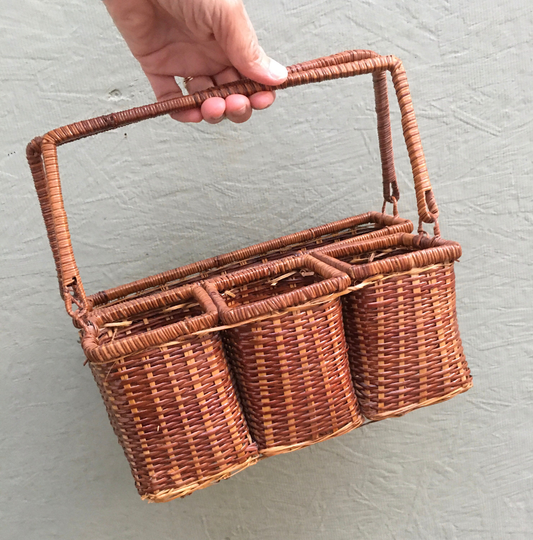 Wicker Utensil Napkin Holder Vintage Natural Brown Rattan Style 4 Section Basket Rustic Art Studio Storage Organizer