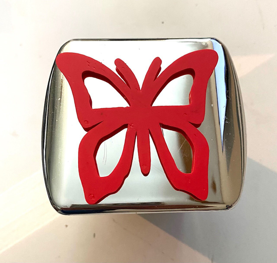 Wavy Butterfly in 3D - Chrome With Red 2 Inch Trailer Hitch Cover Hibiscus Flower