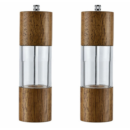 Fvbjd - Pepper and Salt Grinder Set, Premium Acrylic & Wooden Manual Salt and Pepper Mills, with Visible Window 6 inch two-piece box