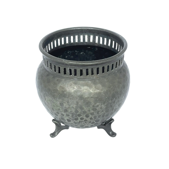 Antique Pewter Cauldron Planter Pot, Rustic Plant Pot Holder With Legs, Alter Cauldron, Vintage Jardiniere, Witchy Home Decor, Small